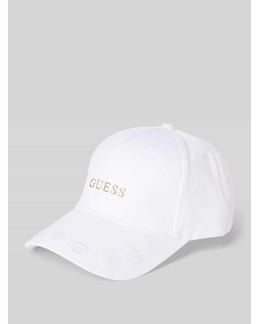 Guess White Basecap aus reiner Baumwolle mit Logo-Stitching Modell 'Peony'