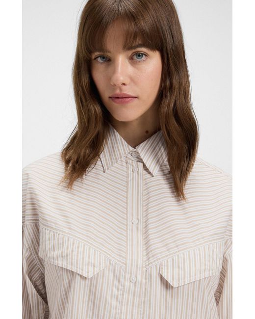 Boss Oversized-Fit Blouse Van Gestreepte Katoen in het White