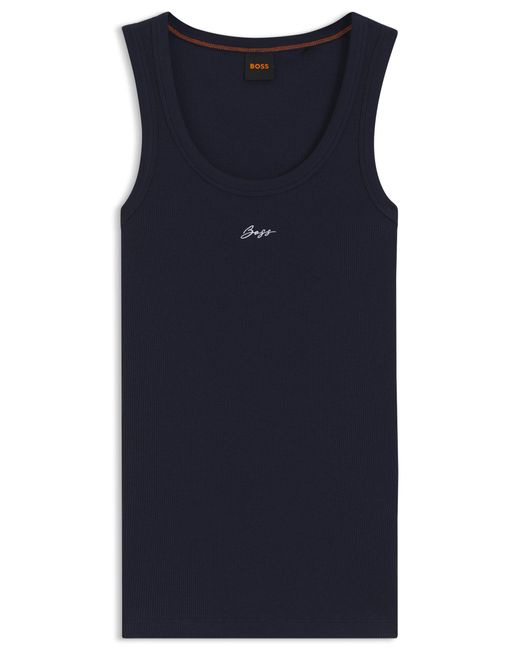 Boss Tanktop Van Stretchkatoen Met Handgeschreven Logo in het Blue