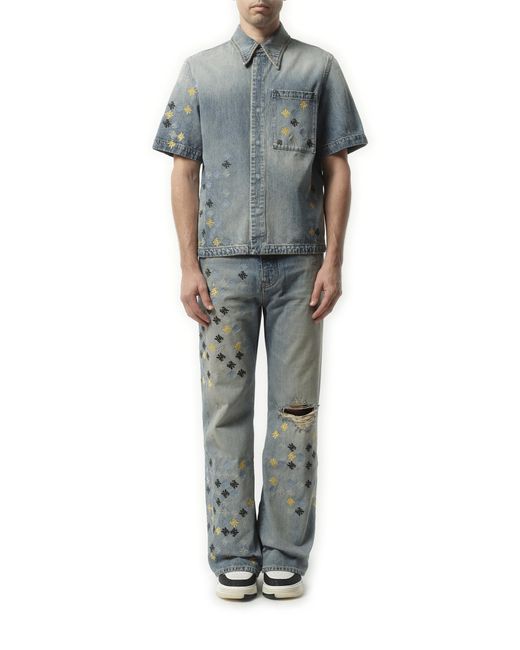 Amiri Blue Ma Quad Embroidered Shirt, 100% Cotton, Size: Medium for men