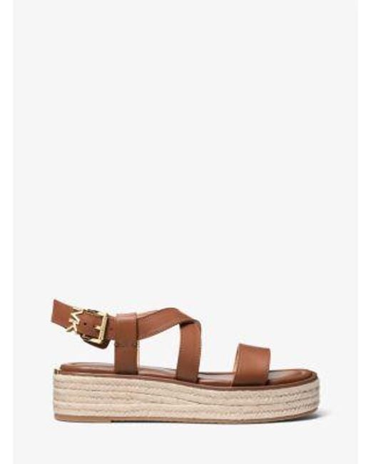 MICHAEL Michael Kors Brown Mk Lynn Leather Platform Espadrille Sandal
