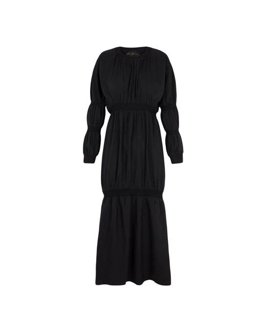 Cortana Black Leinen und seiden midi-kleid