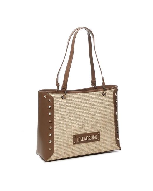 Love Moschino Natural Schicke Handtasche Mit Metall-Logo-Verschluss