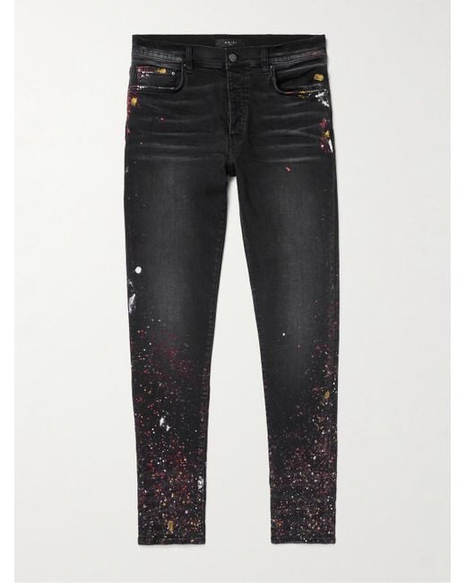 Amiri Black Skinny-Fit Paint-Splattered Jeans for men