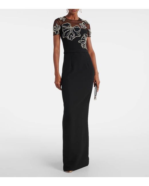 Safiyaa Black Embellished Crepe Gown