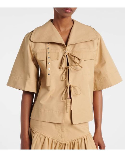 Ganni Natural Top Aus Baumwolle Und Leinen