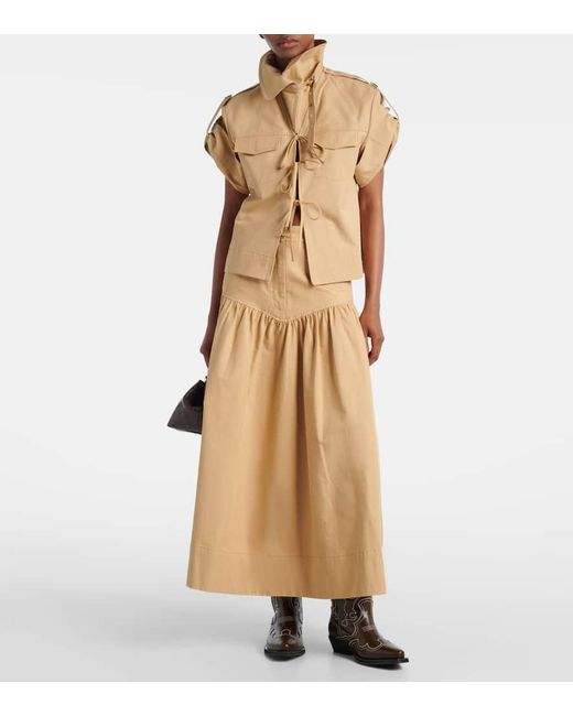 Ganni Natural Top Aus Baumwolle Und Leinen