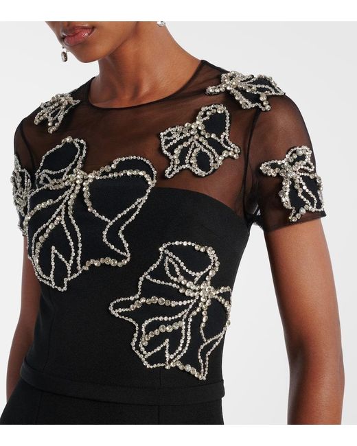 Safiyaa Black Embellished Crepe Gown