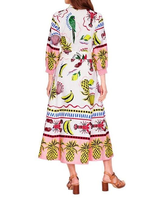 Boden White Clara Print Linen & Cotton Maxi Shirtdress