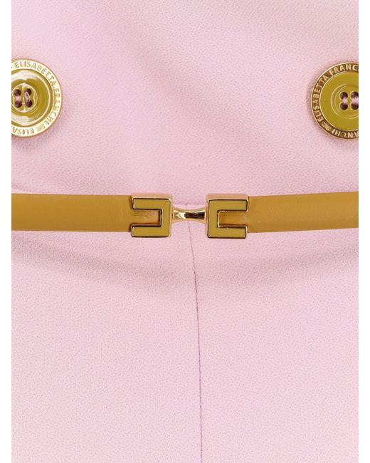 Elisabetta Franchi Pink Jumpsuit With Sholder Pads And Leather Belt