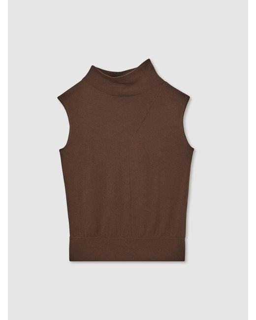 Reiss Brown Wool Slouched Sleeveless Top