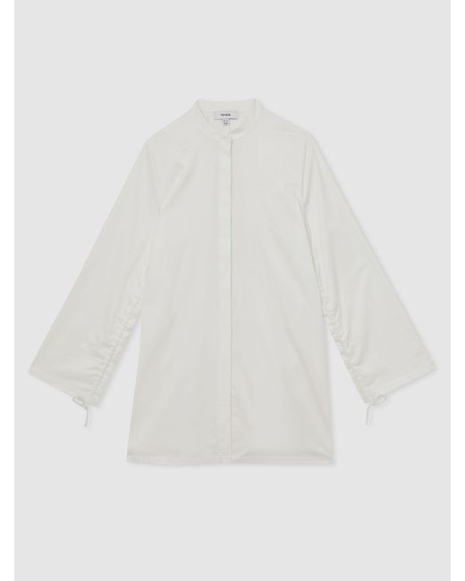 Reiss Natural Cotton Gathered Cut-Out Shirt Dress With Stretch