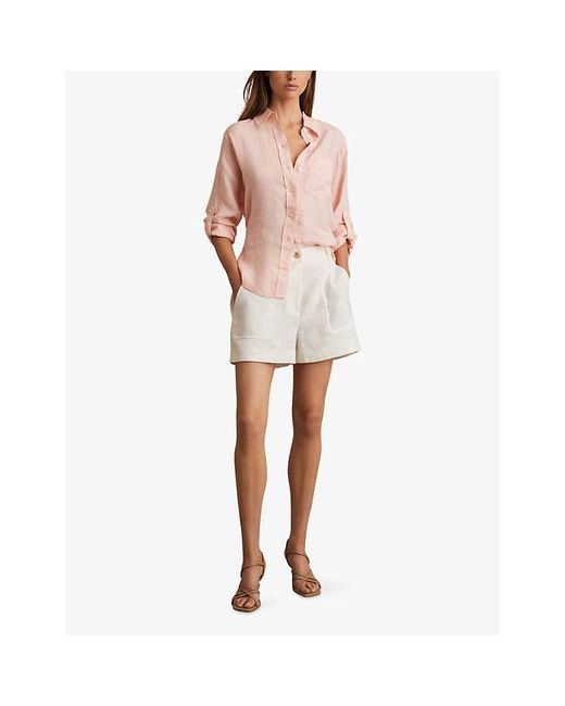Reiss Pink Leora Tie-Back Slim-Fit Linen Shirt