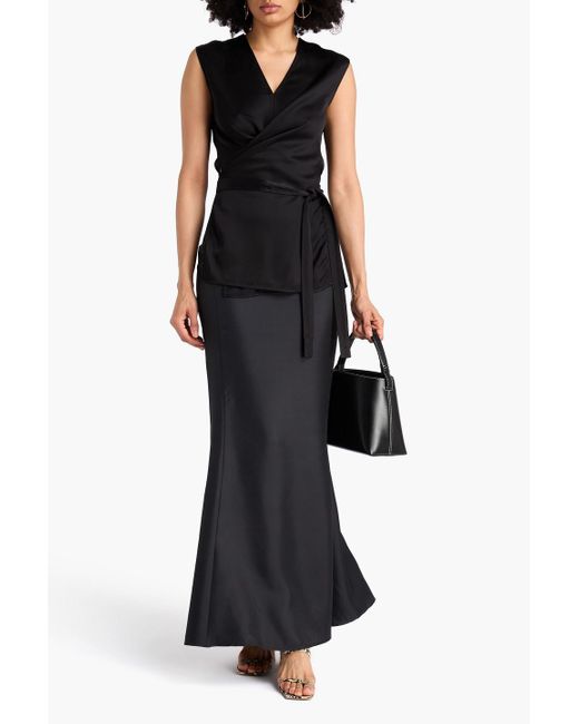 Totême  Black Wrap-effect Satin Top