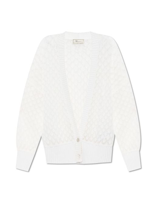 Blumarine White Cardigan With Mohair Trim