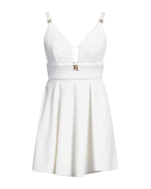 Elisabetta Franchi White Ivory Mini Dress Cotton, Elastane